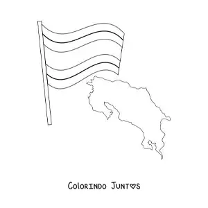 Desenho para colorir da bandeira da Costa Rica junto a um mapa