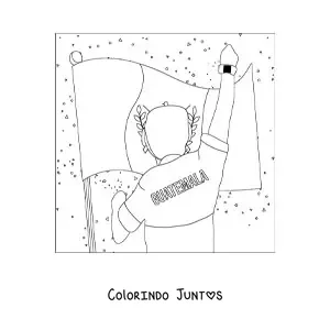 Desenho para colorir de um homem comemorando em frente à bandeira da Guatemala