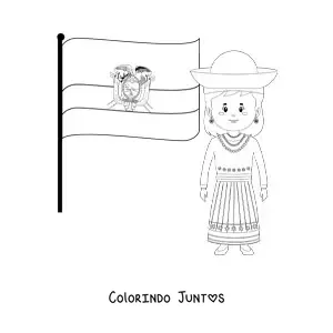 Desenho para colorir de uma mulher com a bandeira do Equador