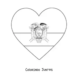 Desenho para colorir da bandeira do Equador em emoji de coração