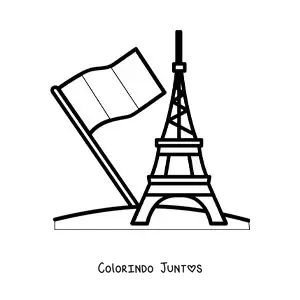 Desenho para colorir da bandeira da França com a Torre Eiffel