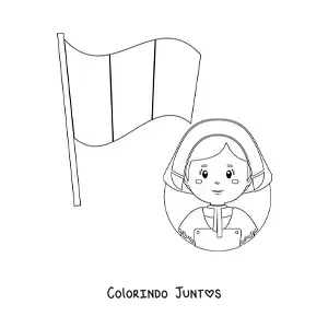 Desenho para colorir de uma mulher junto à bandeira da França