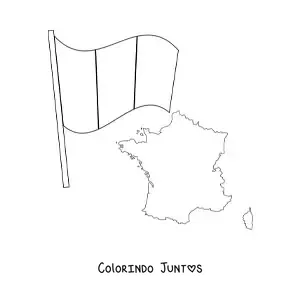 Desenho para colorir da bandeira da França junto a um mapa