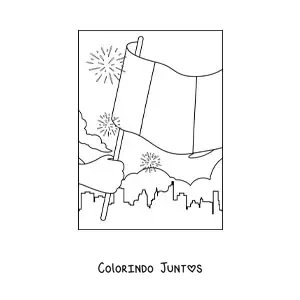 Desenho para colorir de uma mão segurando a bandeira da França na cidade