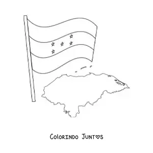 Desenho para colorir da bandeira de Honduras junto a um mapa
