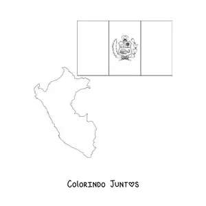 Desenho para colorir da bandeira do Peru com mapa