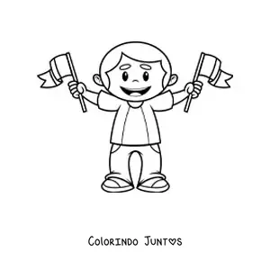 Desenho para colorir de um menino com bandeiras da Itália