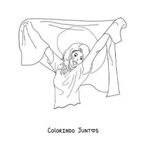 Desenho para colorir de uma menina com a bandeira do Japão