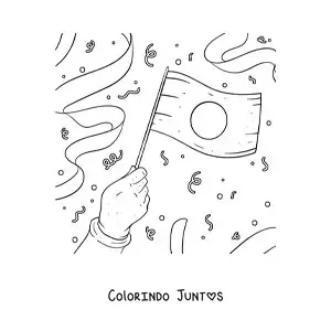Desenho para colorir de uma mão segurando a bandeira do Japão