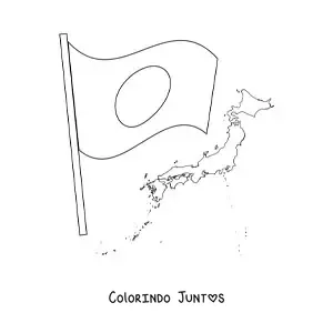 Desenho para colorir da bandeira do Japão com mapa