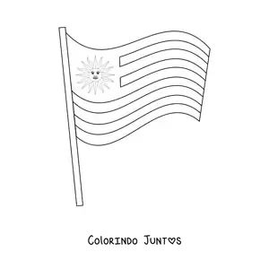 Desenho para colorir de bandeira do Uruguai tremulando em um mastro