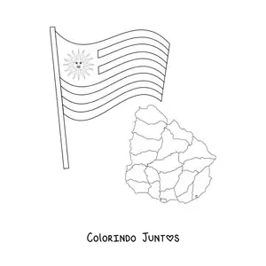 Desenho para colorir de bandeira do Uruguai com mapa