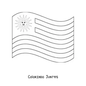 Desenho para colorir de bandeira do Uruguai tremulando