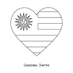 Desenho para colorir de coracao com bandeira do Uruguai