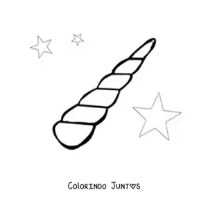 Desenho para colorir do chifre de um unicórnio com estrelas ao fundo