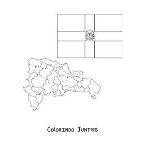 Desenho para colorir de bandeira da Republica Dominicana com mapa