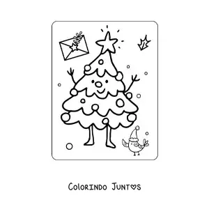 Desenho para colorir de uma arvore de Natal kawaii animada com estrela