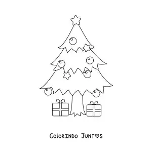 Desenho para colorir de uma arvore de Natal com presentes