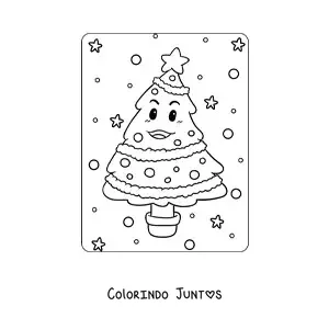 Desenho para colorir de uma arvorezinha de Natal animada no vaso