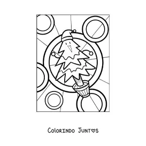 Desenho para colorir de uma arvorezinha de Natal animada sorridente em um vaso