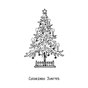 Desenho para colorir de uma arvorezinha de Natal decorada realista