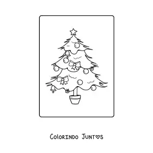 Desenho para colorir de uma arvorezinha de Natal com lacos em um vaso
