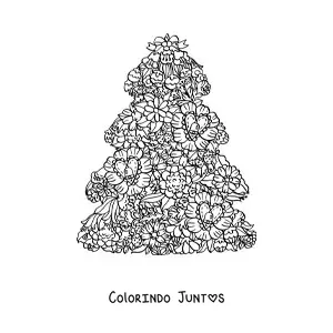 Desenho para colorir de uma arvorezinha de Natal com flores e coracoes