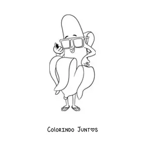 Desenho para colorir de uma banana animada com óculos de sol