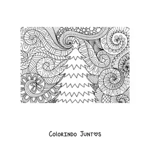 Desenho para colorir de uma arvorezinha de Natal com fundo estilo zentangle