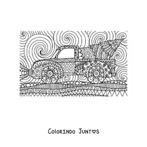 Desenho para colorir de uma arvorezinha de Natal em caminhao estilo zentangle