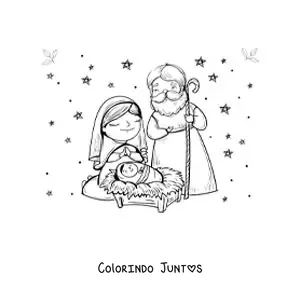 Desenho para colorir de um presepio kawaii