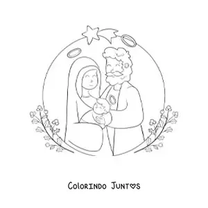 Desenho para colorir de um presepio kawaii