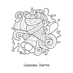 Desenho para colorir de vários sorvetes e doces