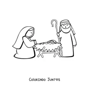 Desenho para colorir de Maria com Jose e o Menino Jesus