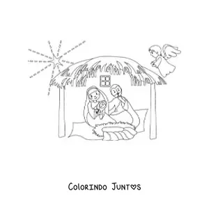 Desenho para colorir de Maria com Jose e Jesus na manjedoura