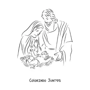 Desenho para colorir de Maria com Jose e o menino Deus