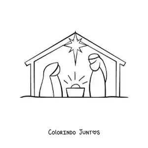 Desenho para colorir de um presepio simples