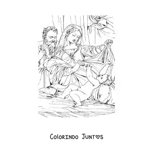 Desenho para colorir de um presepio realista