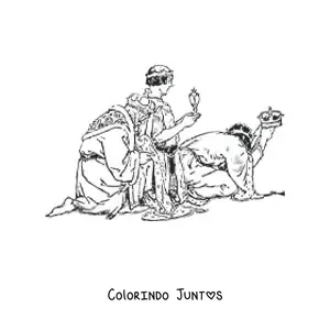Desenho para colorir dos Reis Magos realistas com presentes