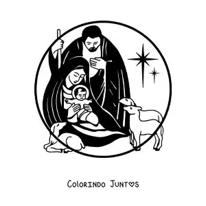 Desenho para colorir de Maria, Jose e Jesus com animais
