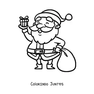 Desenho para colorir de Papai Noel kawaii com presente