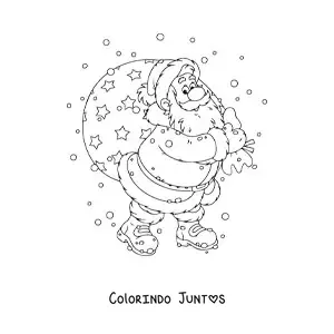 Desenho para colorir de Papai Noel animado com presentes