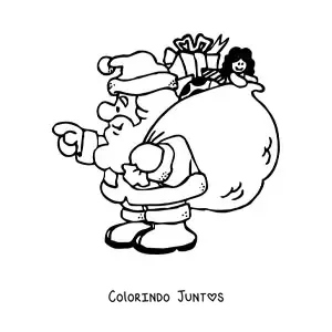 Desenho para colorir de caricatura de Papai Noel com presentes