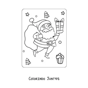 Desenho para colorir de Papai Noel com presentes