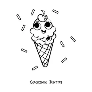 Desenho para colorir de uma casquinha de sorvete animada sorridente