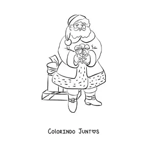 Desenho para colorir de Papai Noel com presentes