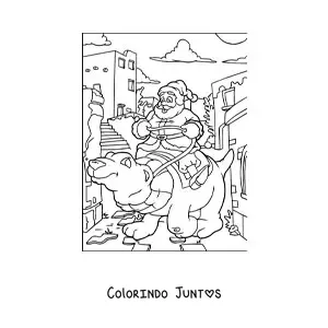 Desenho para colorir de Papai Noel montando um urso polar