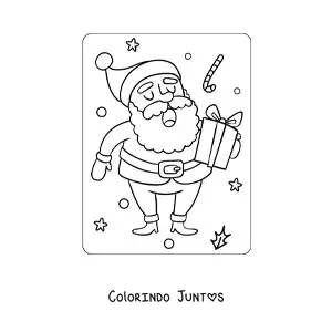 Desenho para colorir de Papai Noel com um presente