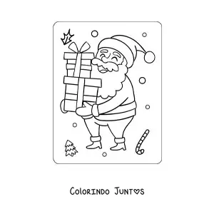 Desenho para colorir de Papai Noel com pilha de presentes