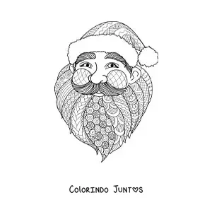 Desenho para colorir de rosto de Papai Noel estilo zentangle